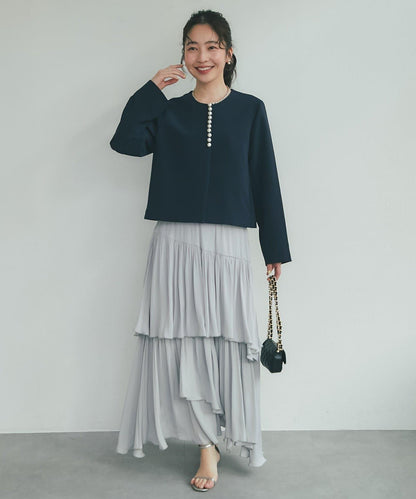 雙層交叉前襟珍珠裝飾夾克