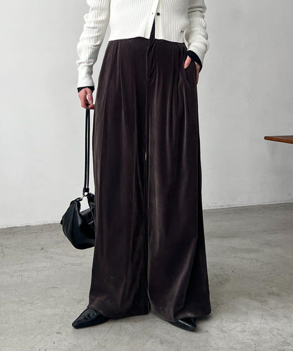 天鵝絨寬腿褲