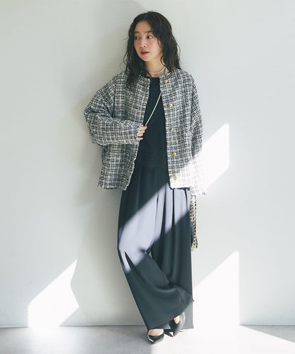 【RISA監修】下襬蕾絲襯衫+雙褶寬腿褲