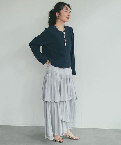 雙層交叉前襟珍珠裝飾夾克