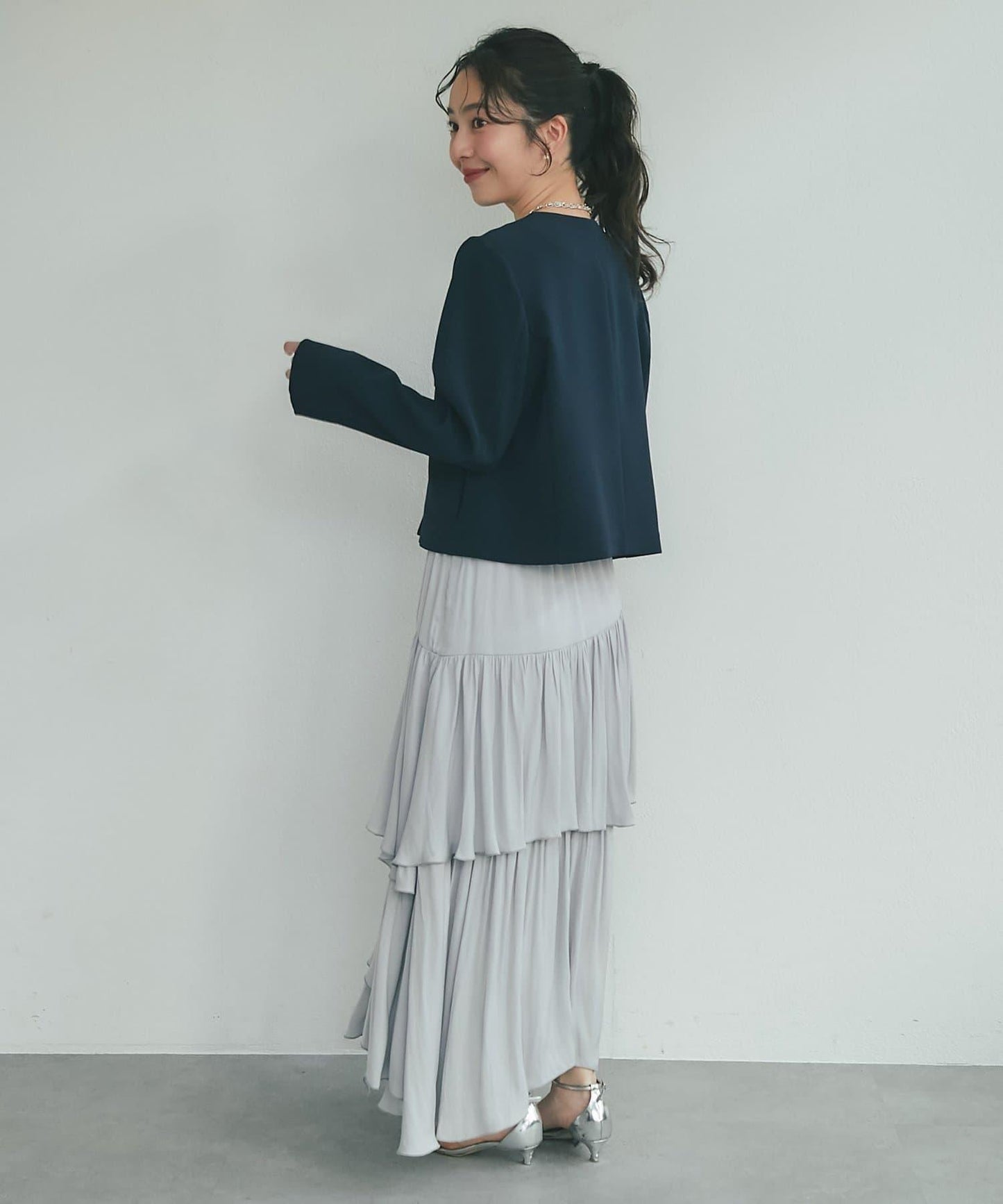 雙層交叉前襟珍珠裝飾夾克