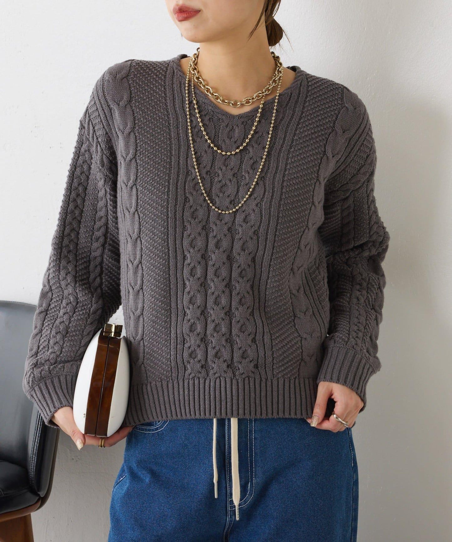麻花V領針織衫