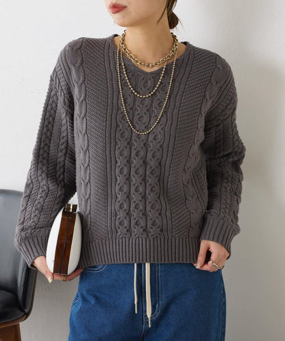 麻花V領針織衫