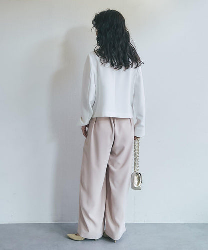 雙層交叉前襟珍珠裝飾夾克