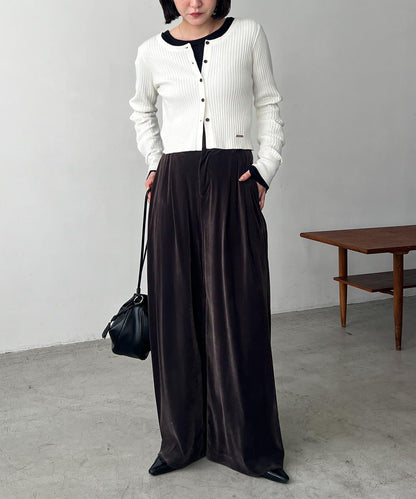 天鵝絨寬腿褲