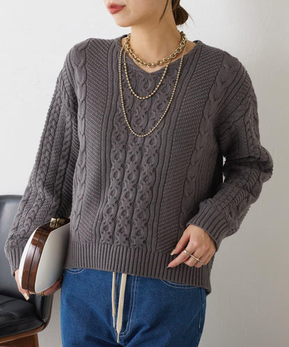 麻花V領針織衫