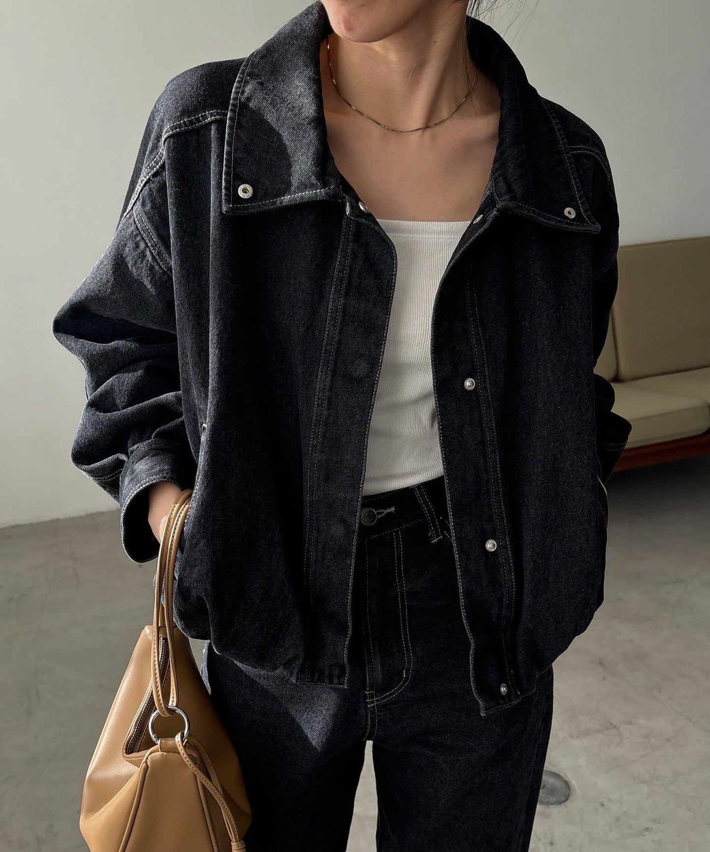 【有多種尺碼】圓領牛仔夾克