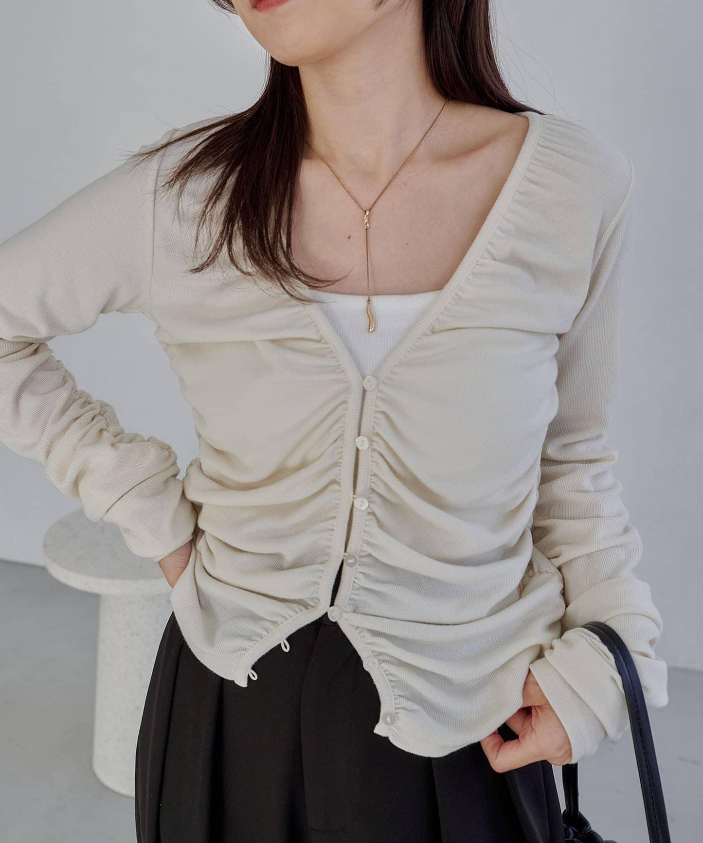 拼接滾邊垂墜開衫