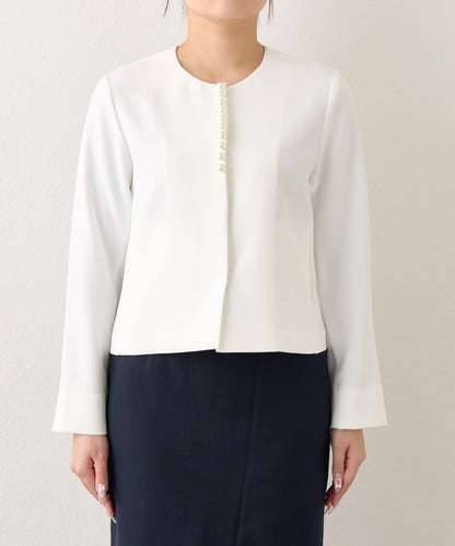 雙層交叉前襟珍珠裝飾夾克