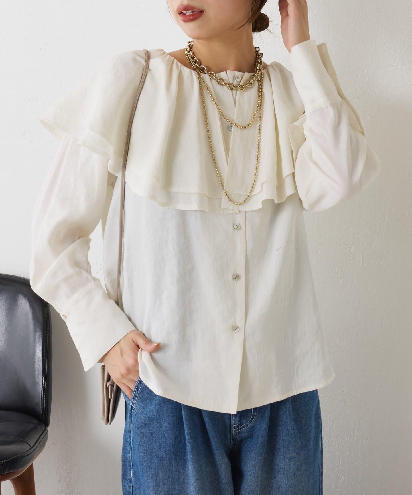 荷葉邊領口襯衫