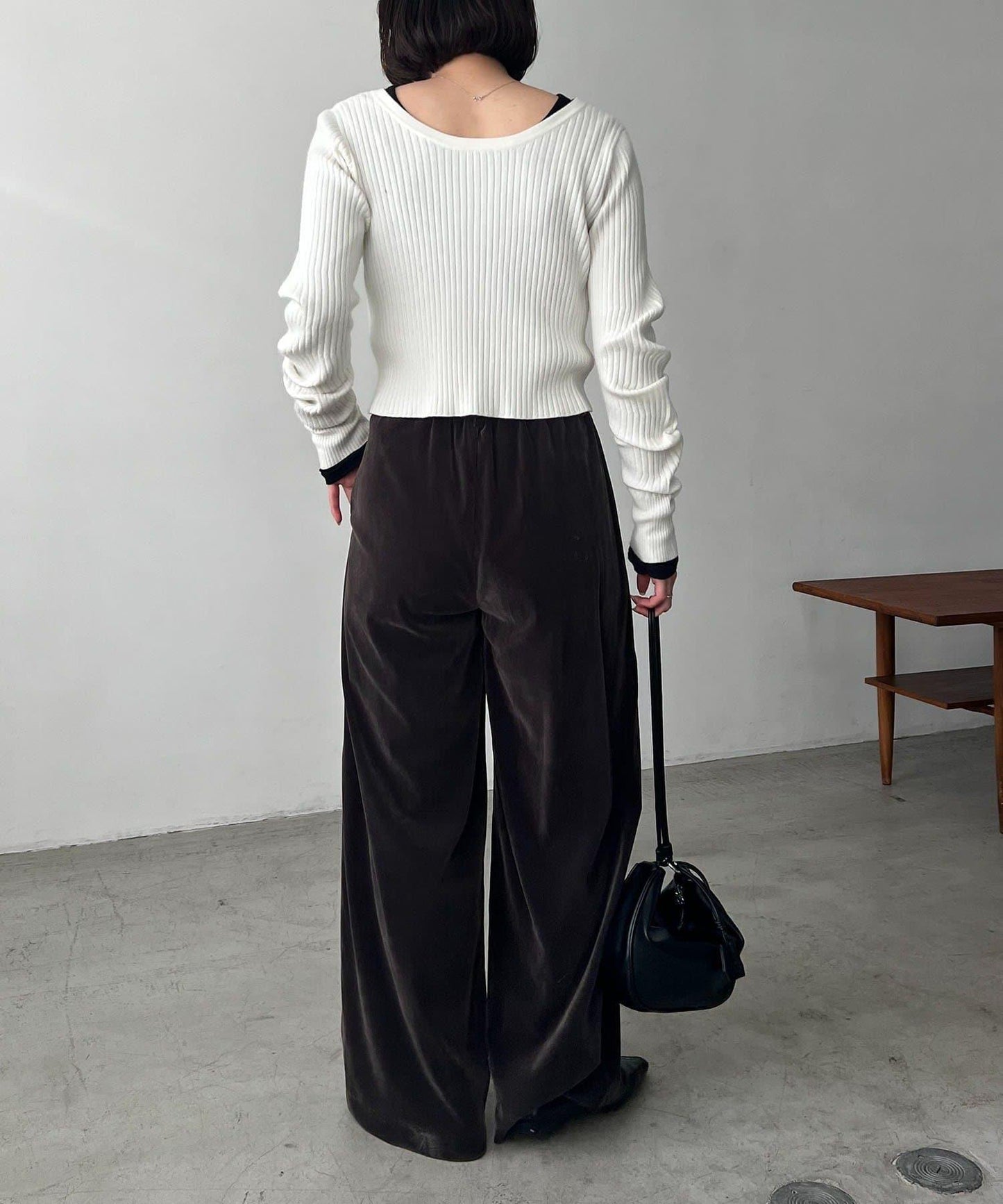 天鵝絨寬腿褲