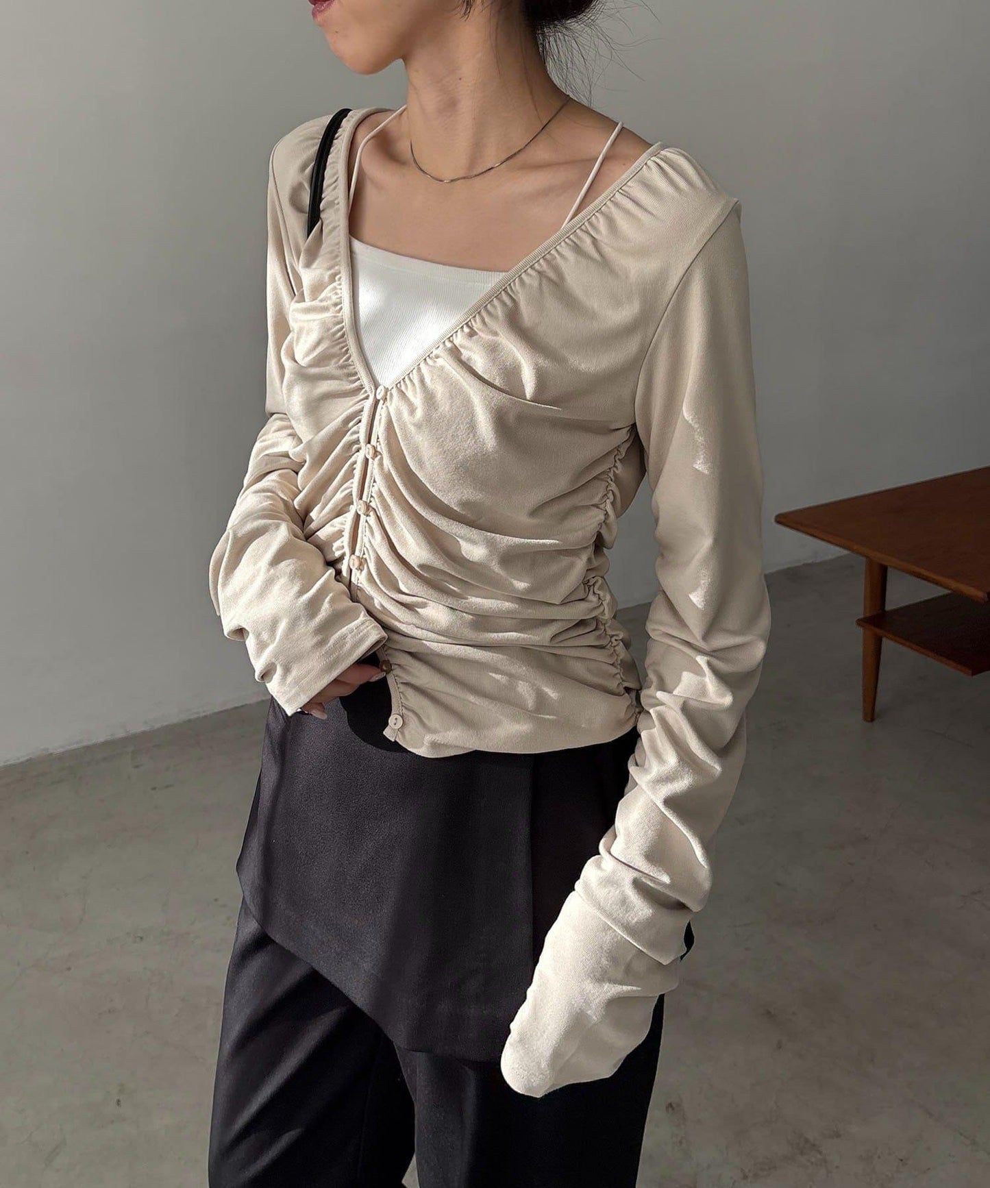 拼接滾邊垂墜開衫