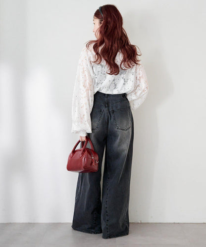 波點蕾絲蝴蝶結領襯衫