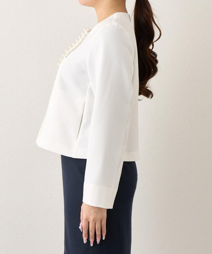 雙層交叉前襟珍珠裝飾夾克