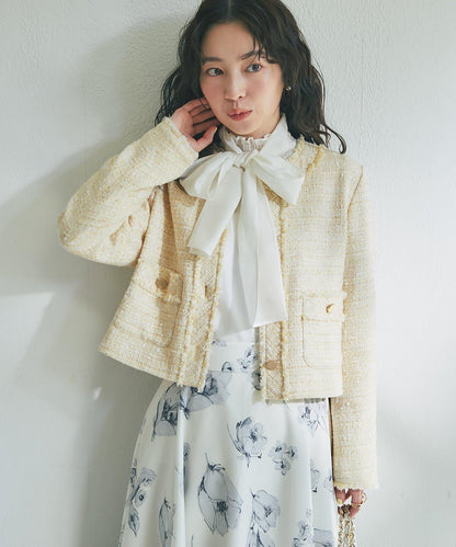 帶蝴蝶結領褶皺收腰襯衫