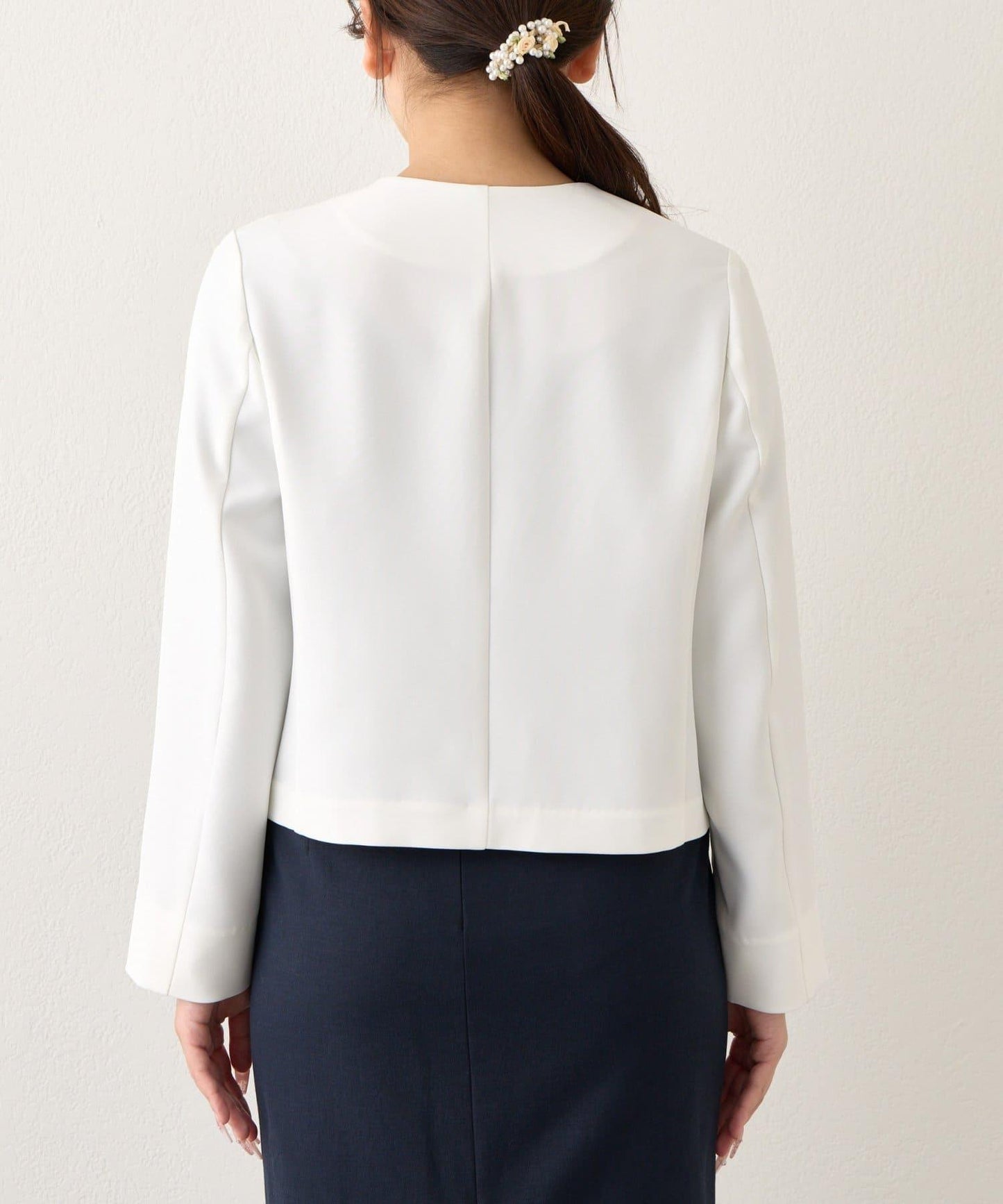 雙層交叉前襟珍珠裝飾夾克