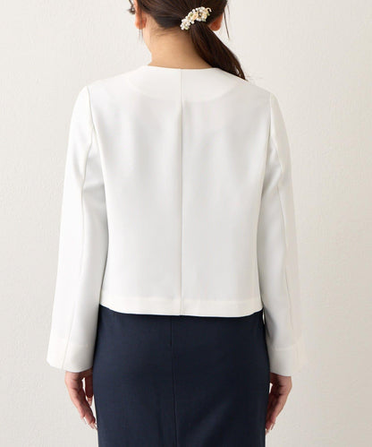 雙層面料 前襟珍珠裝飾 夾克外套