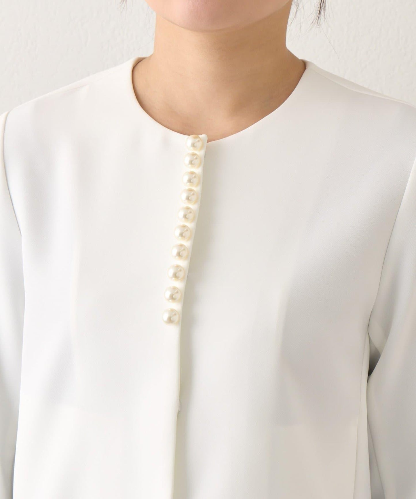 雙層交叉前襟珍珠裝飾夾克