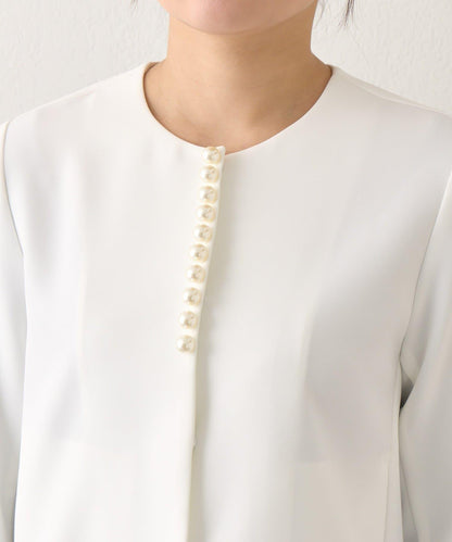 雙層交叉前襟珍珠裝飾夾克
