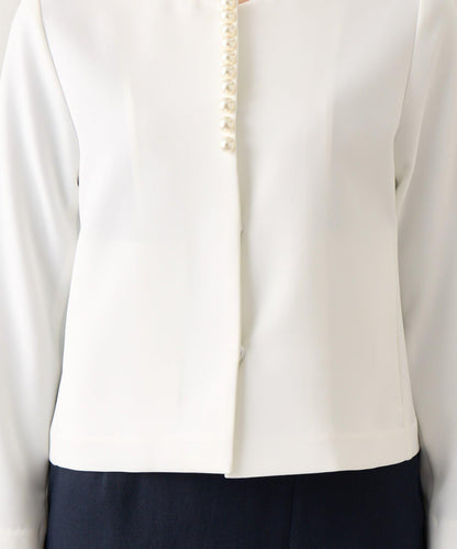 雙層交叉前襟珍珠裝飾夾克