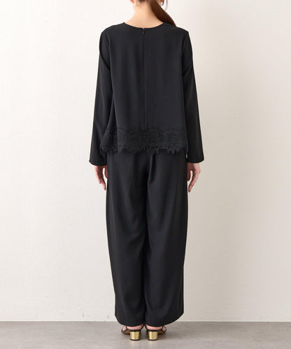 【RISA監修】下襬蕾絲襯衫+雙褶寬腿褲