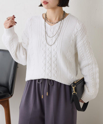 麻花V領針織衫