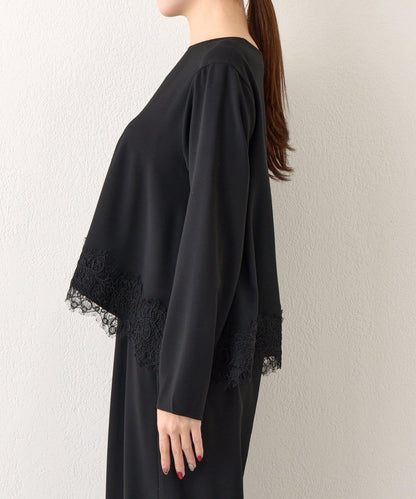 【RISA監修】下襬蕾絲襯衫+雙褶寬腿褲