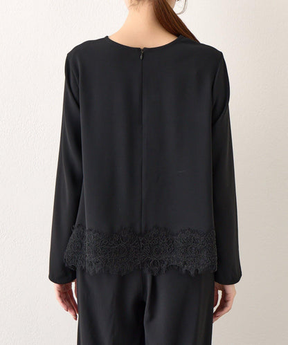 【RISA監修】下襬蕾絲襯衫+雙褶寬腿褲