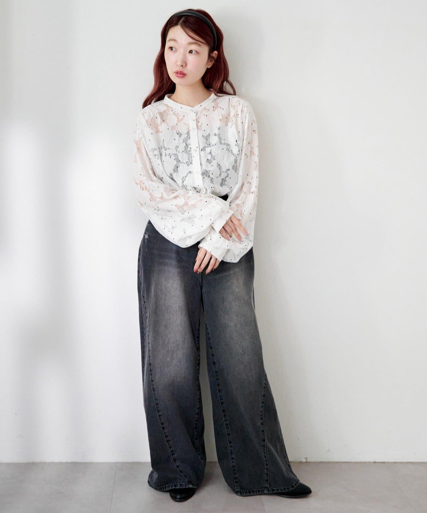 波點蕾絲蝴蝶結領襯衫