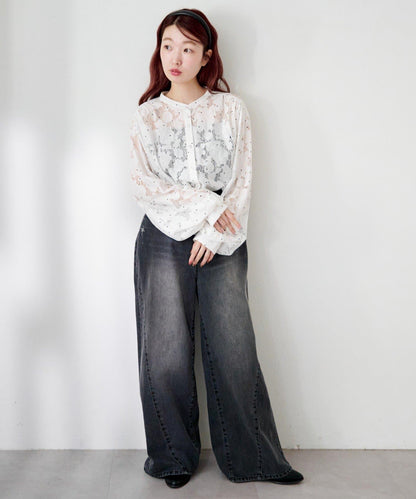 波點蕾絲蝴蝶結領襯衫
