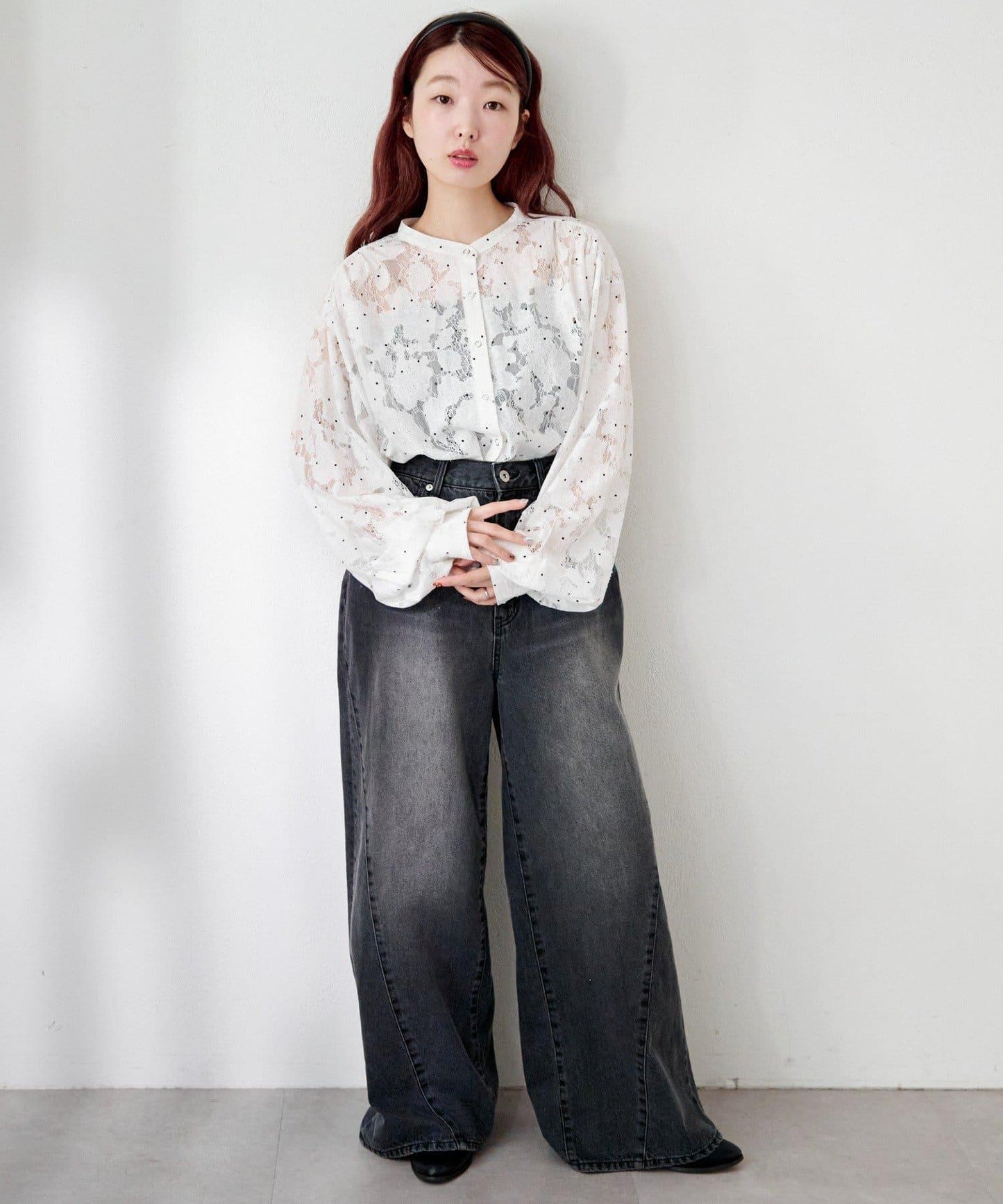 波點蕾絲蝴蝶結領襯衫