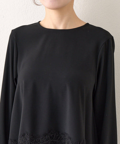 【RISA監修】下襬蕾絲襯衫+雙褶寬腿褲