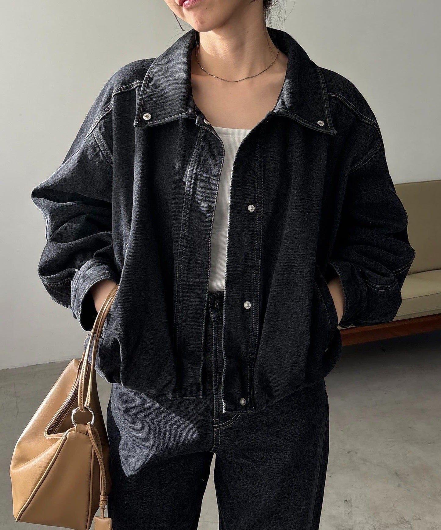 【有多種尺碼】圓領牛仔夾克