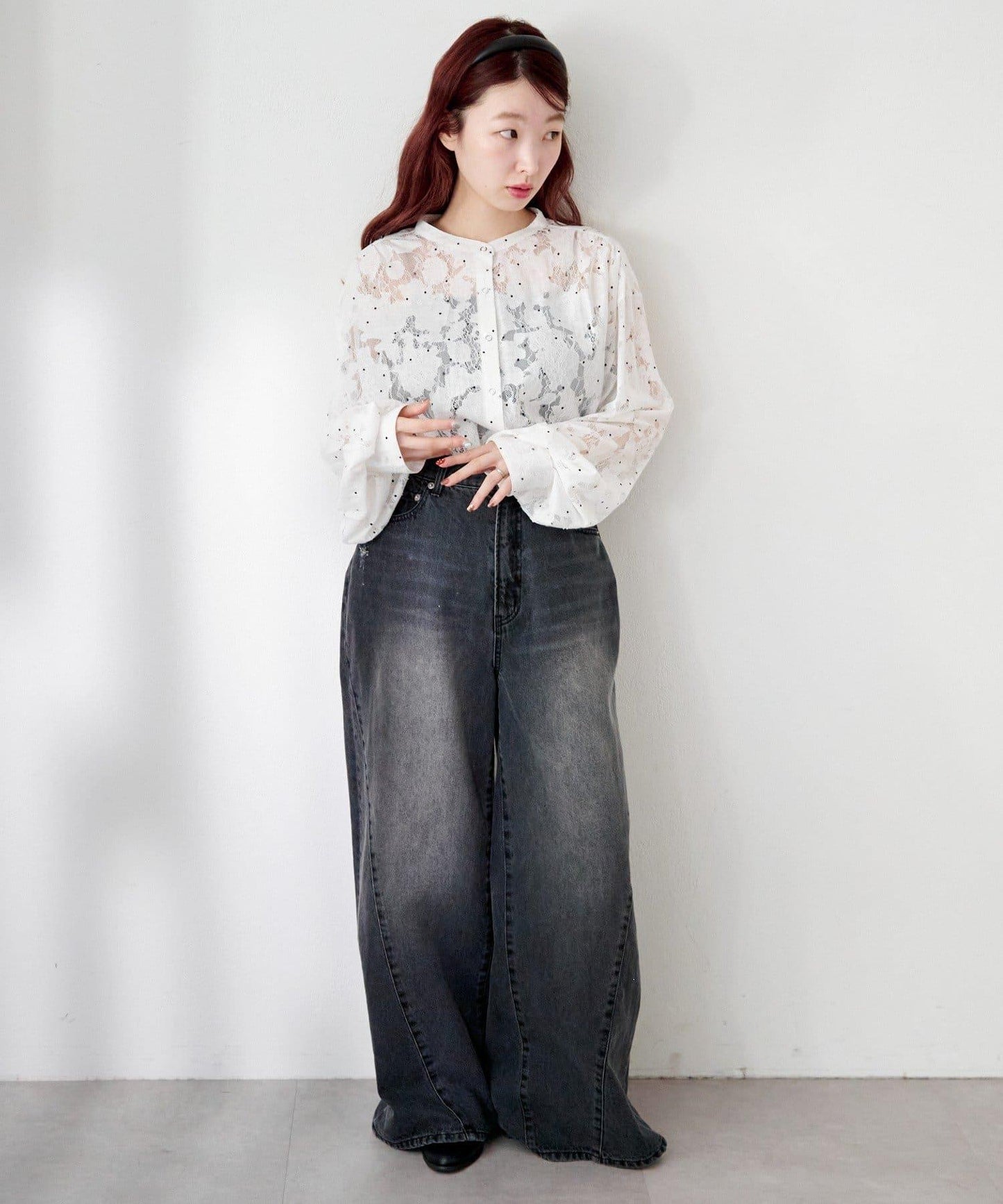 波點蕾絲蝴蝶結領襯衫