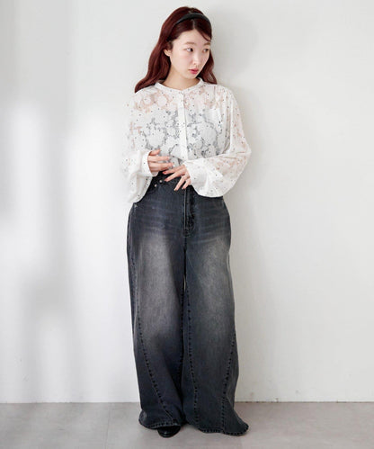 波點蕾絲蝴蝶結領襯衫