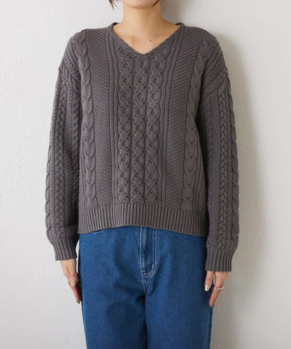 麻花V領針織衫