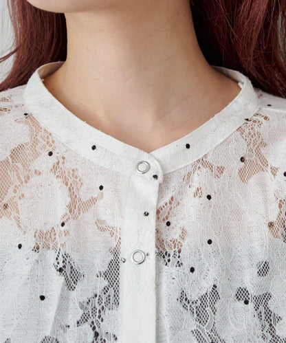 波點蕾絲蝴蝶結領襯衫