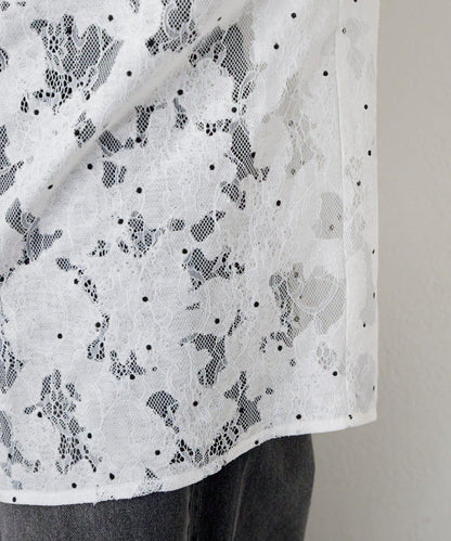 波點蕾絲蝴蝶結領襯衫