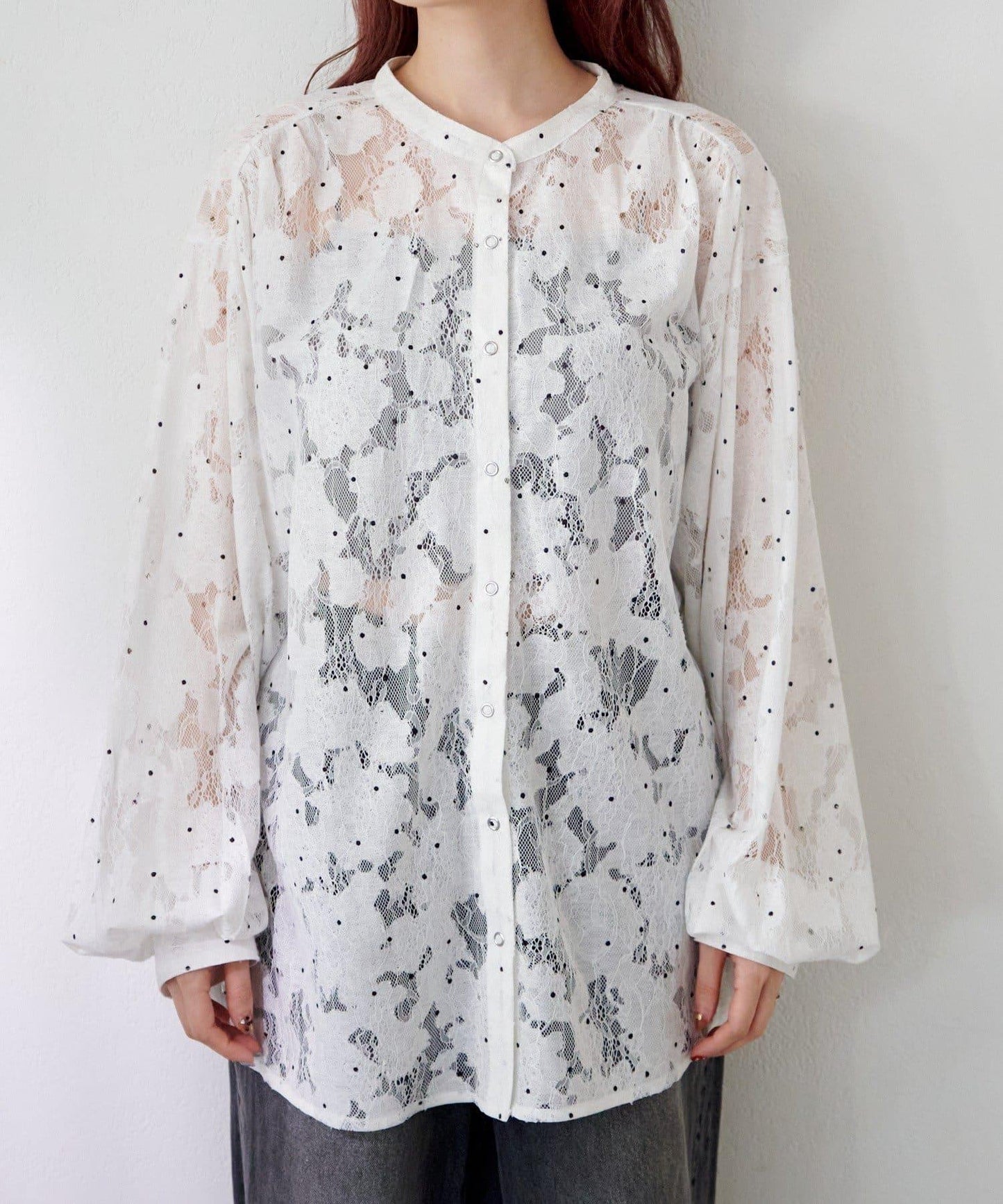 波點蕾絲蝴蝶結領襯衫