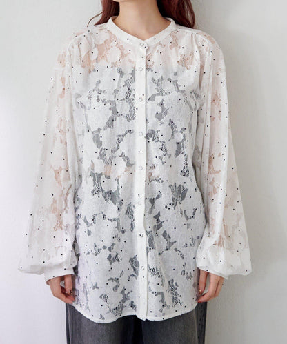 波點蕾絲蝴蝶結領襯衫