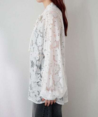 波點蕾絲蝴蝶結領襯衫