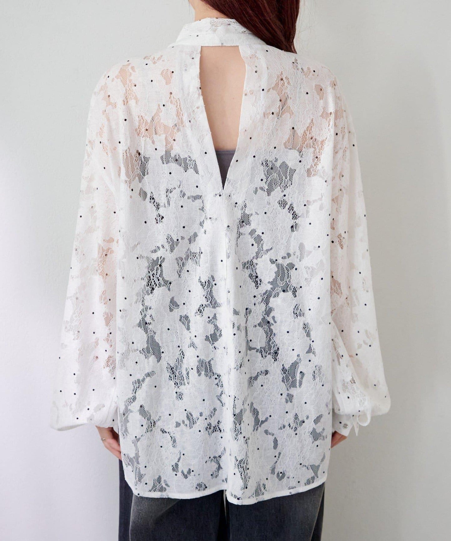 波點蕾絲蝴蝶結領襯衫