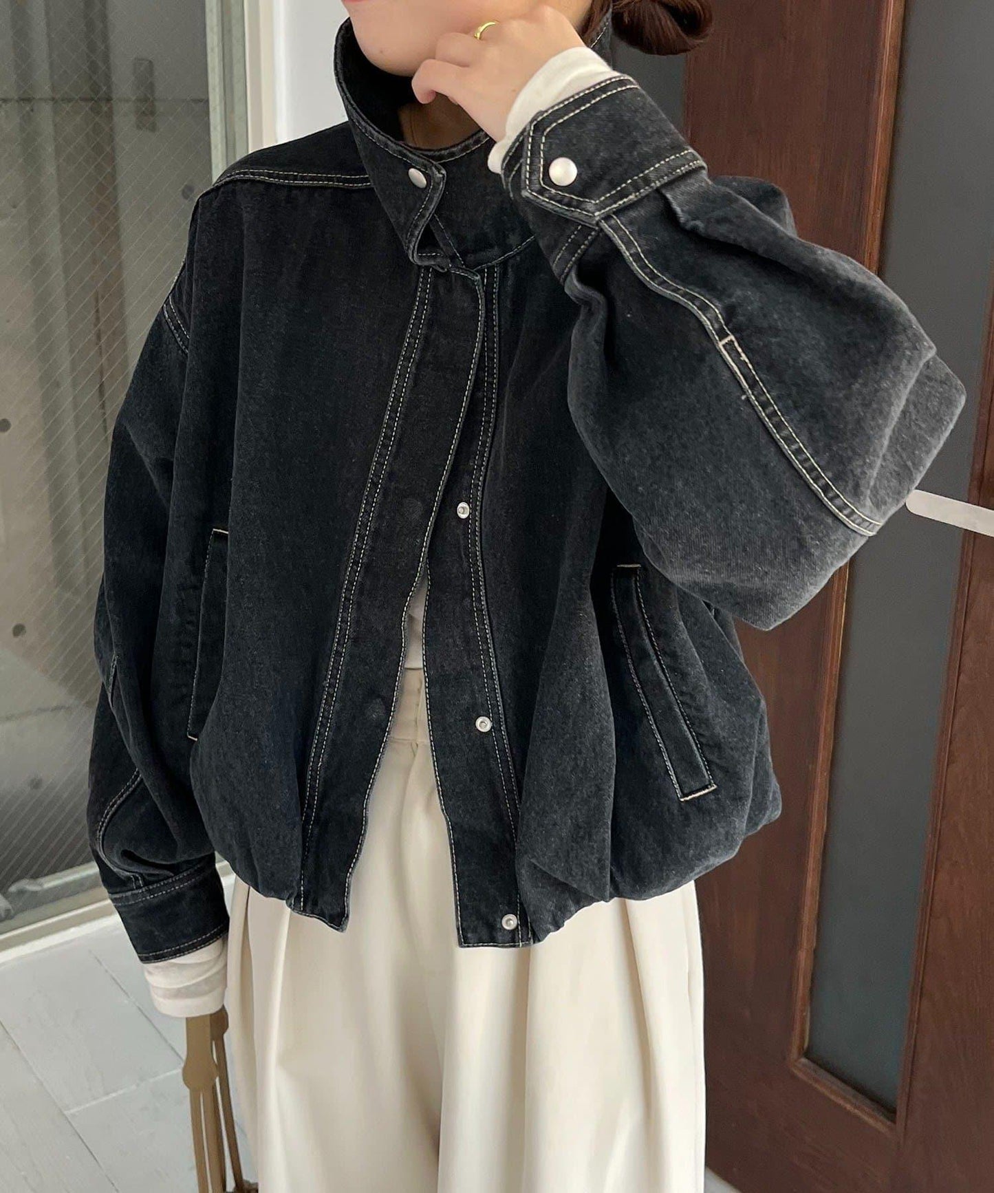 【有多種尺碼】圓領牛仔夾克