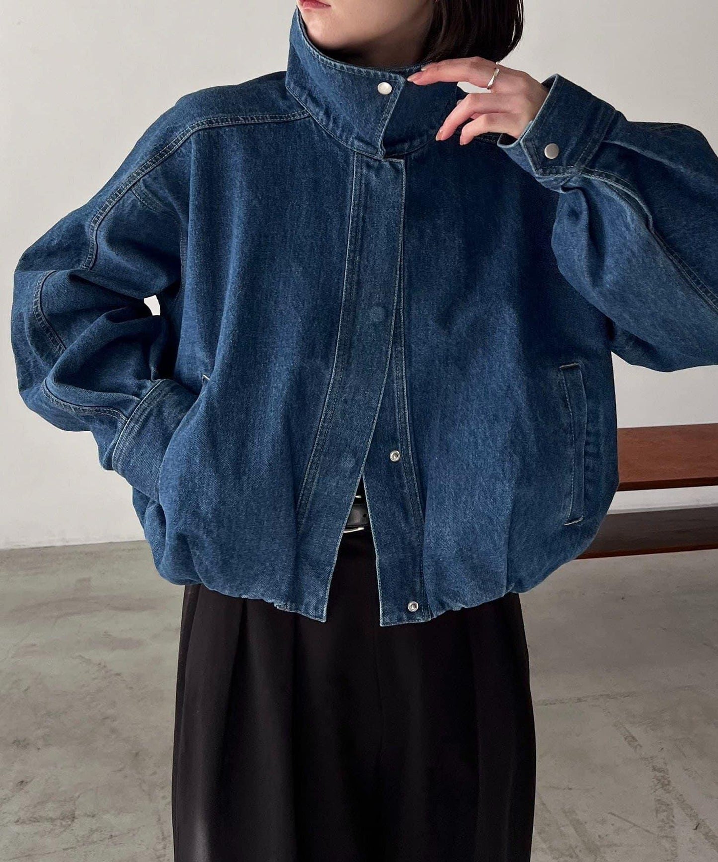 【有多種尺碼】圓領牛仔夾克