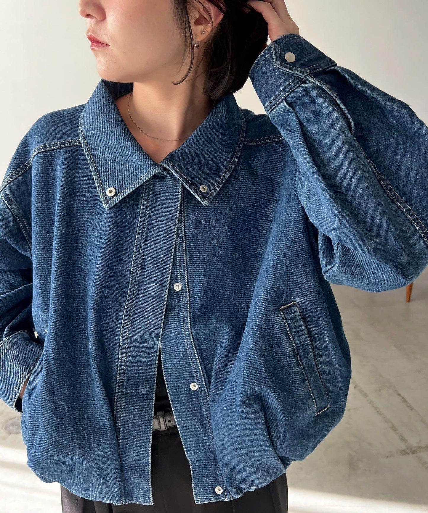 【有多種尺碼】圓領牛仔夾克