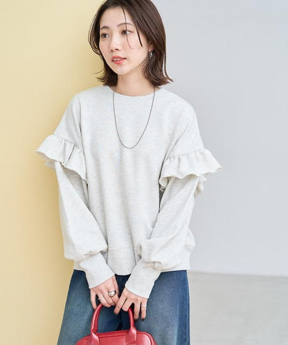 荷葉邊肩部內刷毛套頭衫（衛衣）