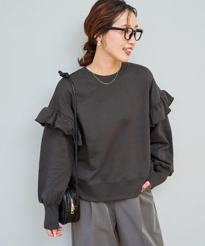 荷葉邊肩部內刷毛套頭衫（衛衣）
