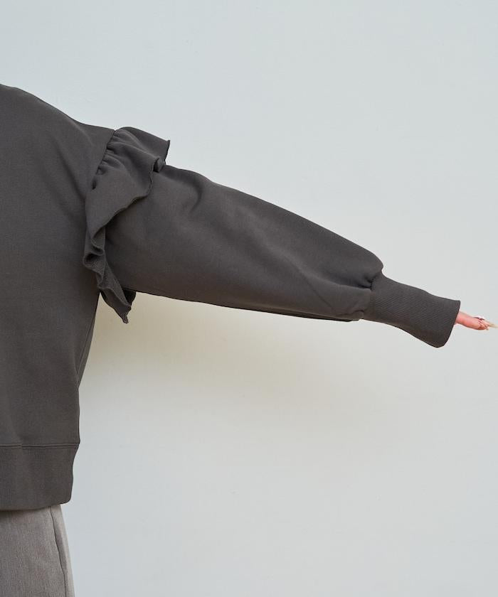 荷葉邊肩部內刷毛套頭衫（衛衣）