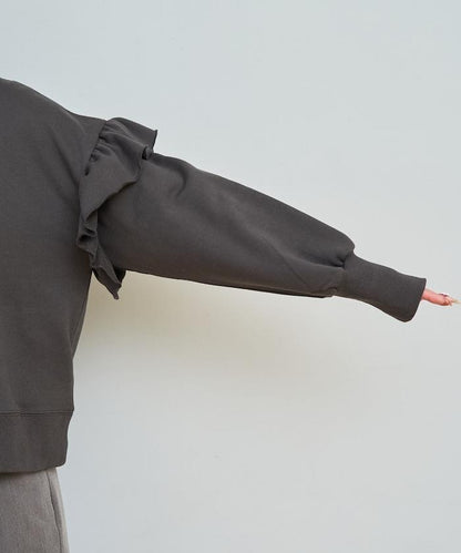 荷葉邊肩部內刷毛套頭衫（衛衣）