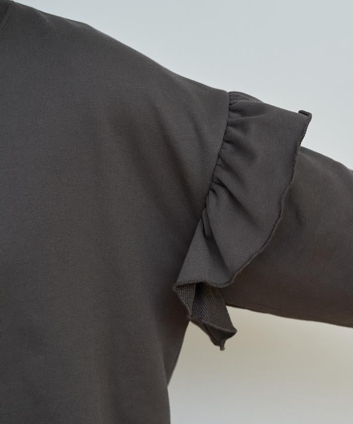 荷葉邊肩部內刷毛套頭衫（衛衣）